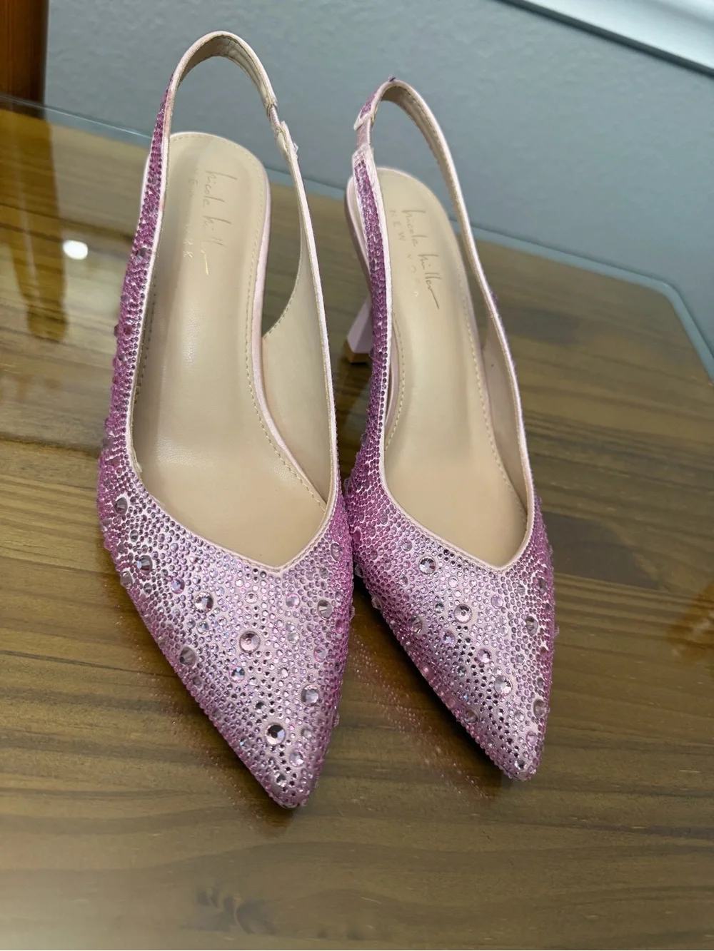 Nicole Miller “Pink Bling” Crystal Slingback Heels